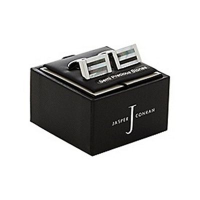Silver and mother of pearl striped cufflinks in a gift box